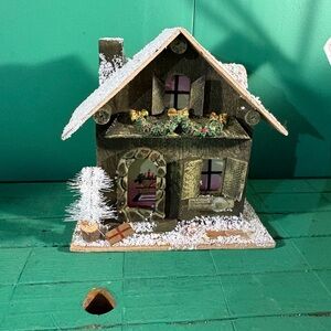 Festive Snowy Holiday House Decor - Green and White